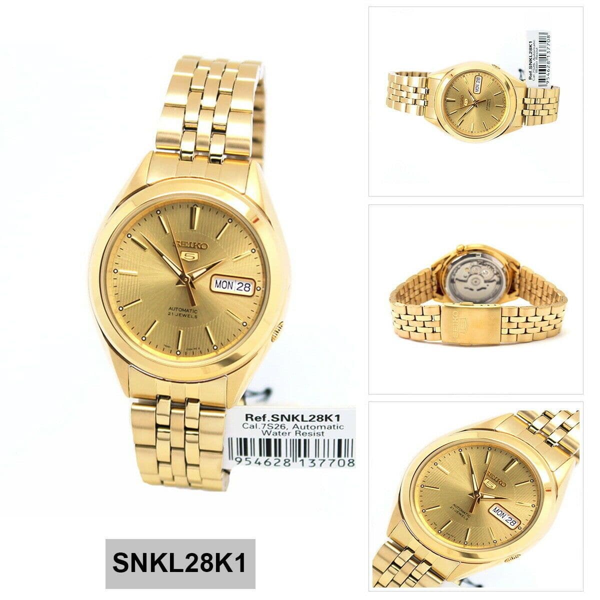 Seiko 5 Classic Mens Size Gold Dial & Plated Stainless Steel Strap Watch SNKL28K1 - Diligence1International