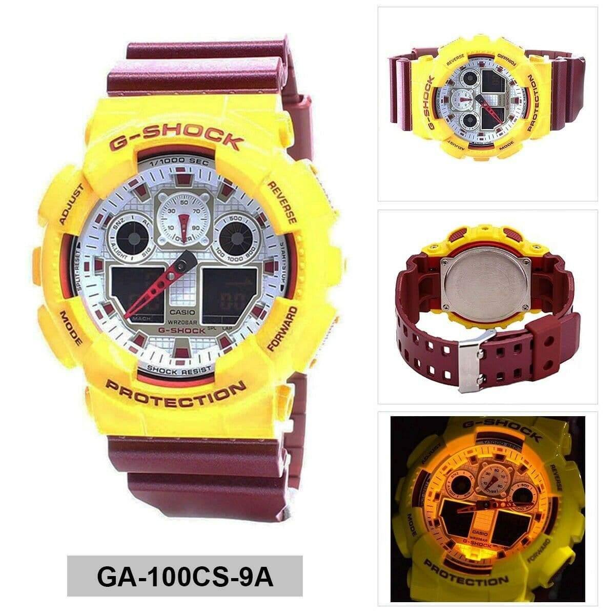 Casio G-Shock Crazy Colors Red Skins Trojans Anadigi Yellow x Maroon x White Dial Watch GA100CS-9ADR - Diligence1International