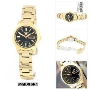 Seiko 5 Classic Ladies Size Black Dial Gold Plated Stainless Steel Strap Watch SYMD96K1 - Diligence1International