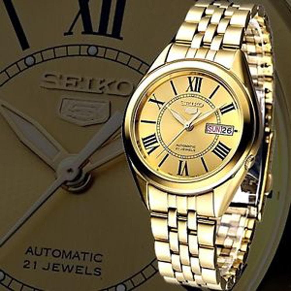Seiko 5 Classic Mens Size Gold Dial & Plated Stainless Steel Strap Watch SNKL38K1 - Diligence1International