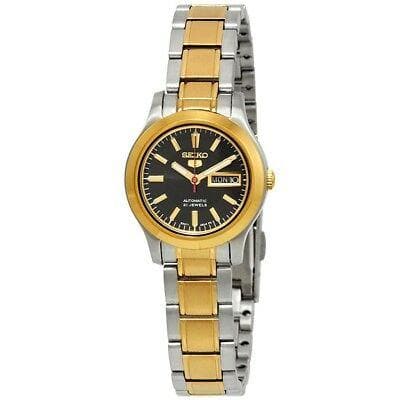 Seiko 5 Classic Ladies Size Black Dial 2 Tone Gold Plated Stainless Steel Strap Watch SYMD94K1 - Diligence1International