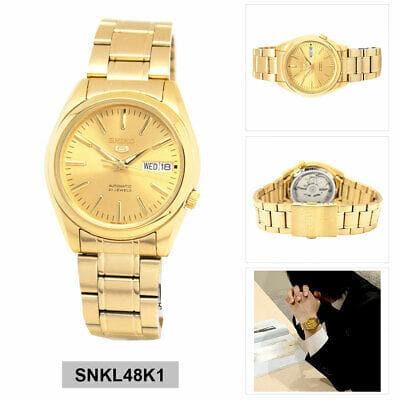 Seiko 5 Classic Mens Size Gold Dial & Plated Stainless Steel Strap Watch SNKL48K1 - Diligence1International