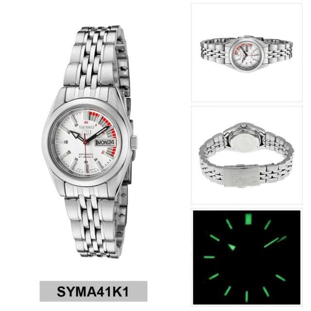 Seiko 5 Classic White Dial with Red Bar Couple's Stainless Steel Watch Set SNK369K1+SYMA41K1 - Diligence1International