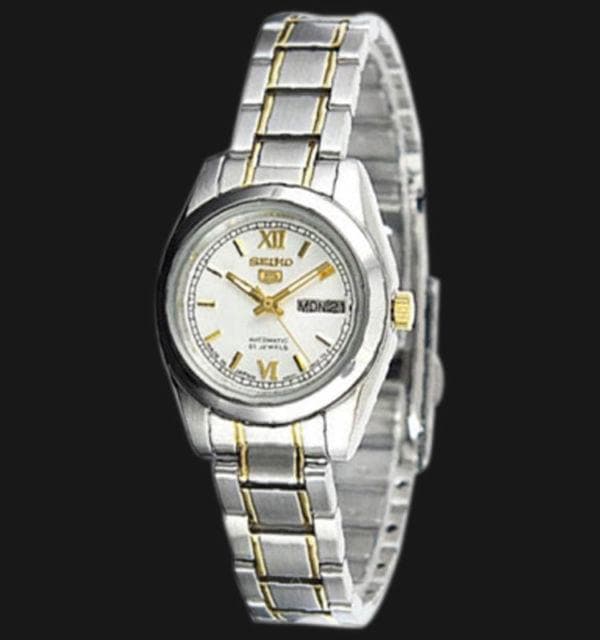 Seiko 5 Classic Ladies Size Silver Dial 2 Tone Gold Plated Stainless Steel Strap Watch SYMK29K1 - Diligence1International