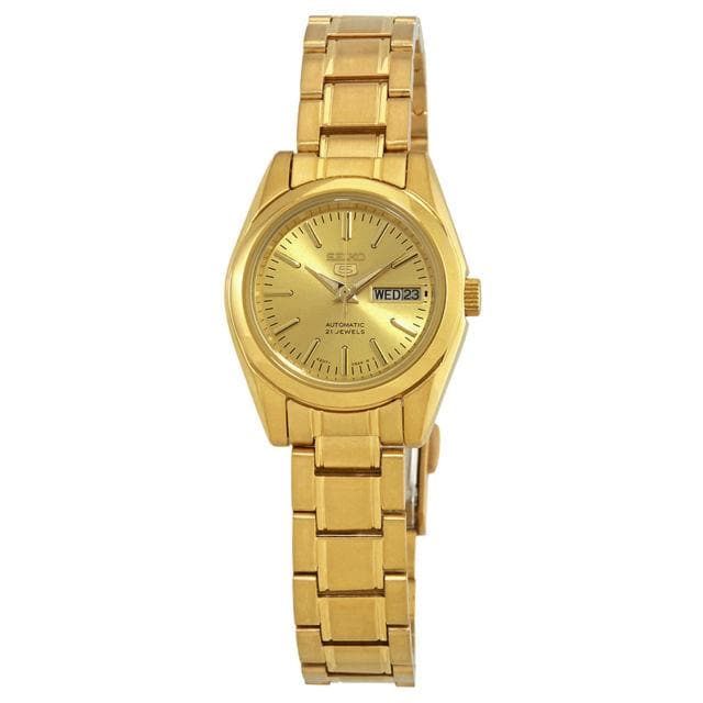 Seiko 5 Classic Ladies Size Gold Dial Gold Plated Stainless Steel Strap Watch SYMK20K1 - Diligence1International