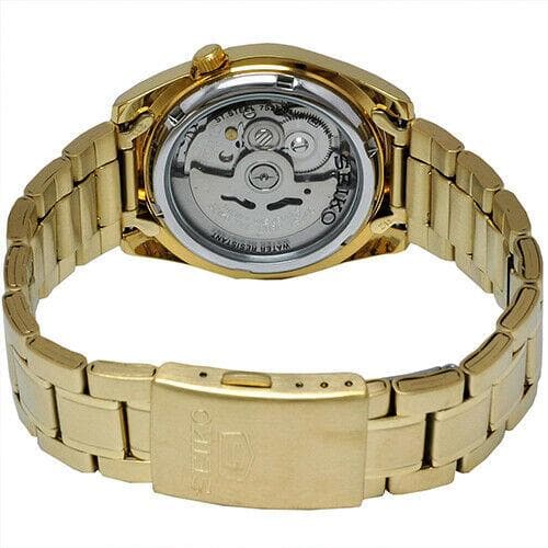 Seiko 5 Classic Mens Size White Dial Gold Plated Stainless Steel Strap Watch SNKL58K1 - Diligence1International