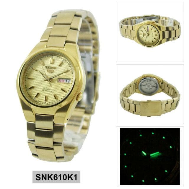 Seiko 5 Classic Mens Size Gold Dial & Plated Stainless Steel Strap Watch SNK610K1 - Diligence1International