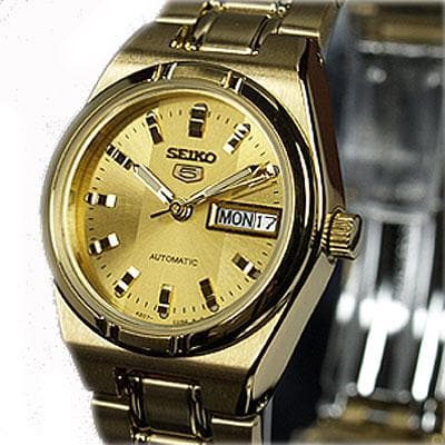 Seiko 5 Classic Ladies Size Gold Dial Gold Plated Stainless Steel Strap Watch SYM600K1 - Diligence1International