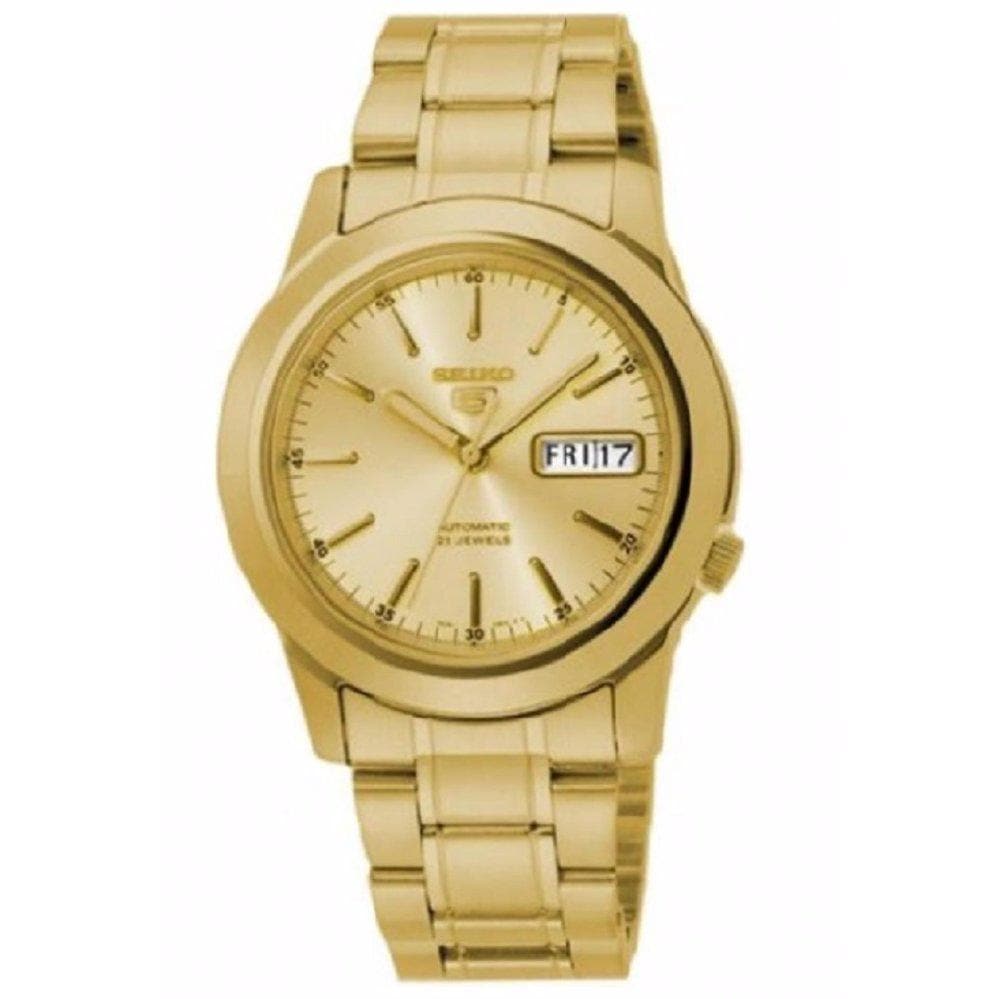 Seiko 5 Classic Mens Size Gold Dial & Plated Stainless Steel Strap Watch SNKE56K1 - Diligence1International