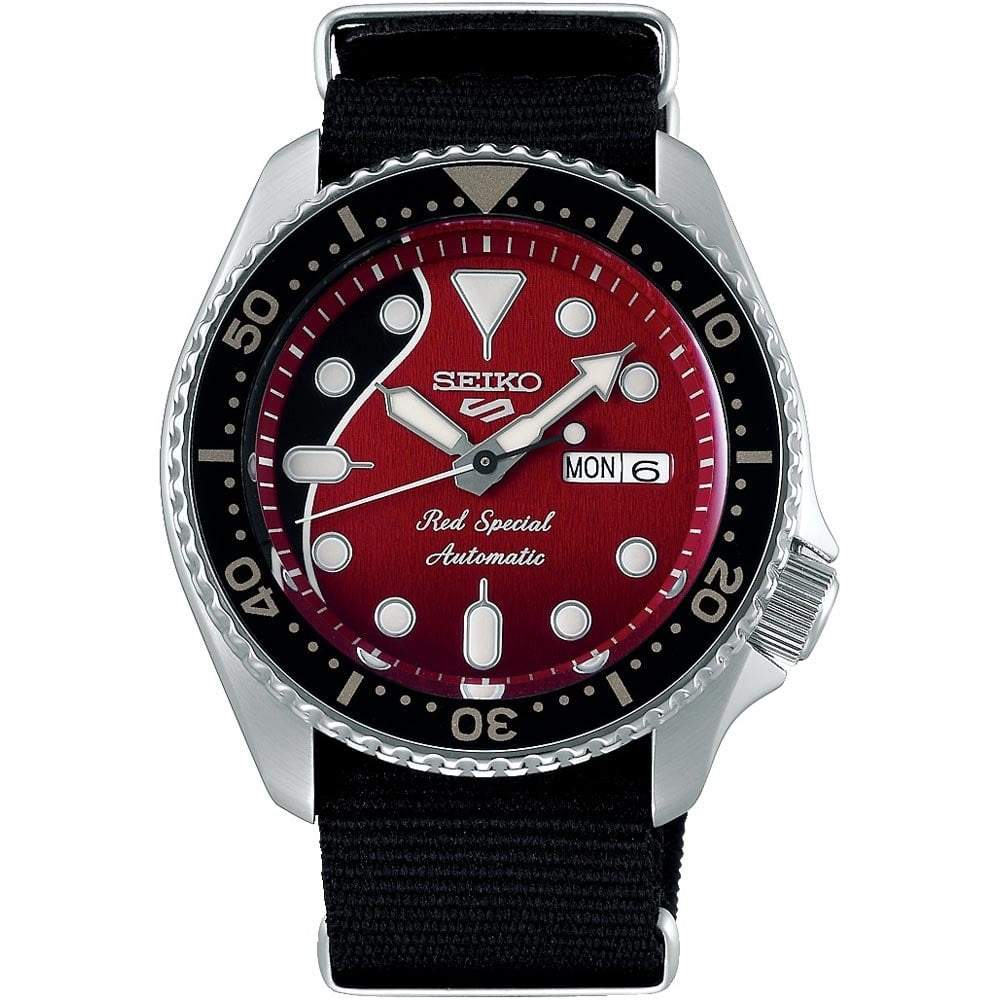 NEW Seiko 5 Sports 100M LE Queen's Brian May Automatic Men's Watch Red Dial Nylon Strap SRPE83K1 - Diligence1International