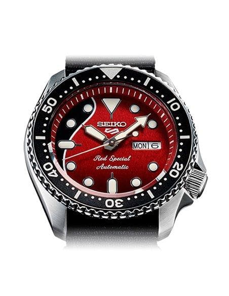 NEW Seiko 5 Sports 100M LE Queen's Brian May Automatic Men's Watch Red Dial Nylon Strap SRPE83K1 - Diligence1International