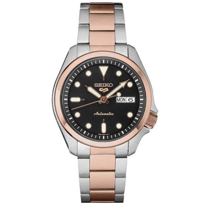 NEW Seiko 5 Sports 100M Automatic Men's Watch Black Dial 2 Tone Rose Gold Plated SRPE58K1 - Diligence1International