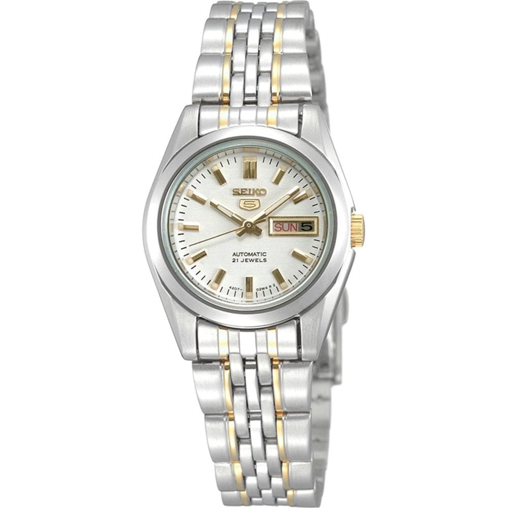 Seiko 5 Classic Ladies Size White Dial 2 Tone Gold Plated Stainless Steel Strap Watch SYMA35K1 - Diligence1International
