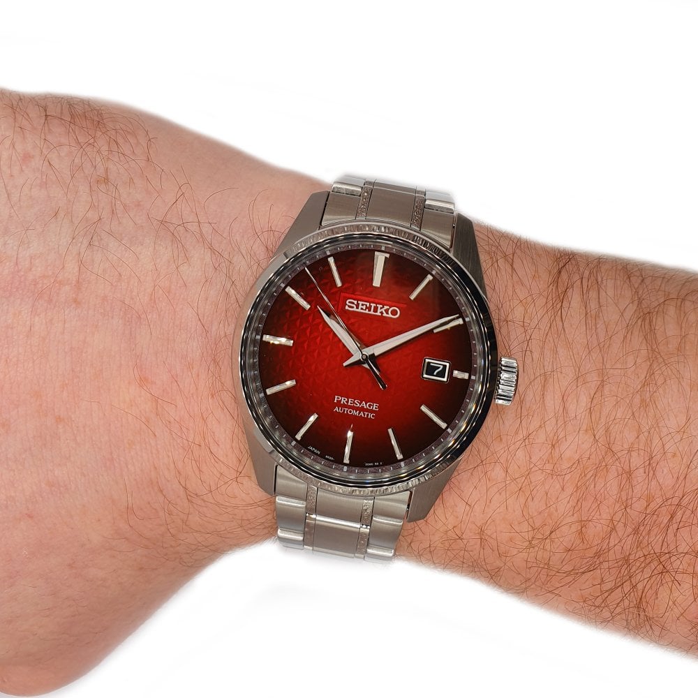 Seiko Japan Made Presage Sharp Edged Series Ruby Red Men's Stainless Steel Watch SPB227J1