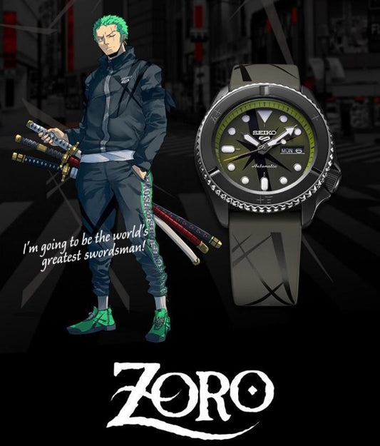 Seiko 5 Sports 100M One Piece x Zoro LE Automatic Men's Watch Green Dial Rubber SRPH67K1