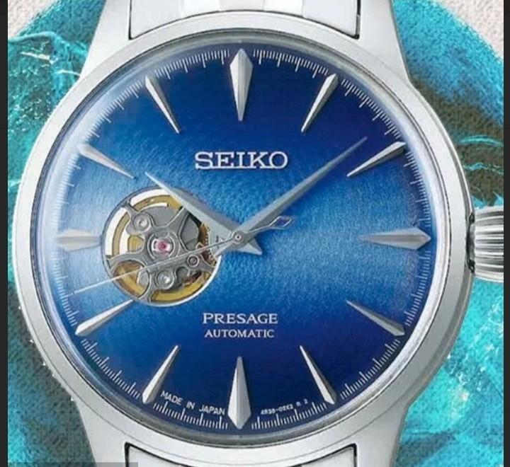 Seiko Presage Cocktail Time Blue Acapulco Open Heart Men's Watch SSA439J1