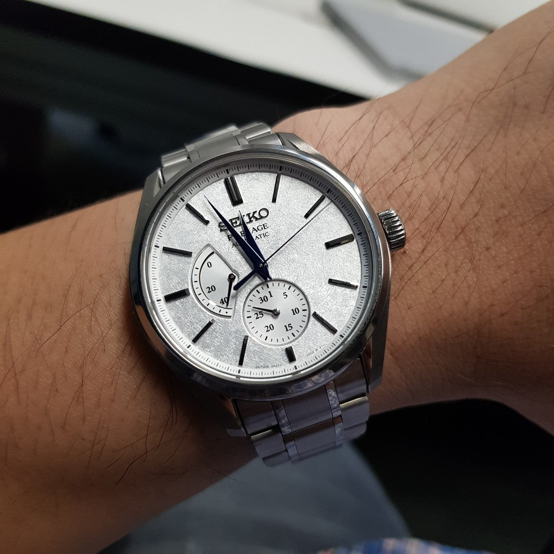 Seiko JDM Presage White Baby GS Snowflake Men's Titanium Watch w/ Pow. Res. Indicator SARW041 - Diligence1International
