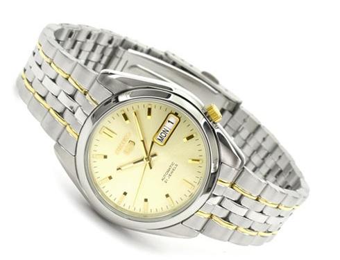 Seiko 5 Classic Mens Size Gold Dial 2 Tone Gold Plated Stainless Steel Strap Watch SNK365K1 - Diligence1International