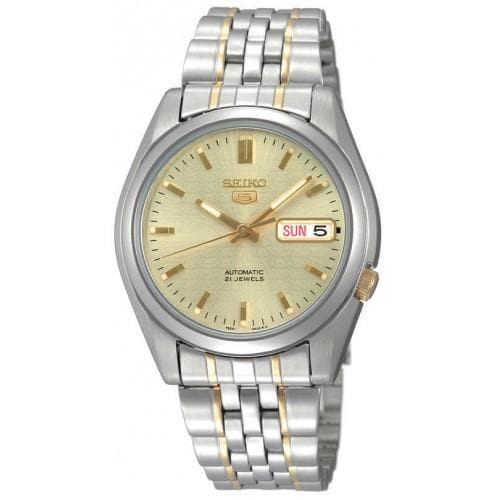Seiko 5 Classic Gold+White Dial Couple's 2 tone Gold Plated Stainless Steel Watch Set SNK365K1+SYMA35K1 - Diligence1International