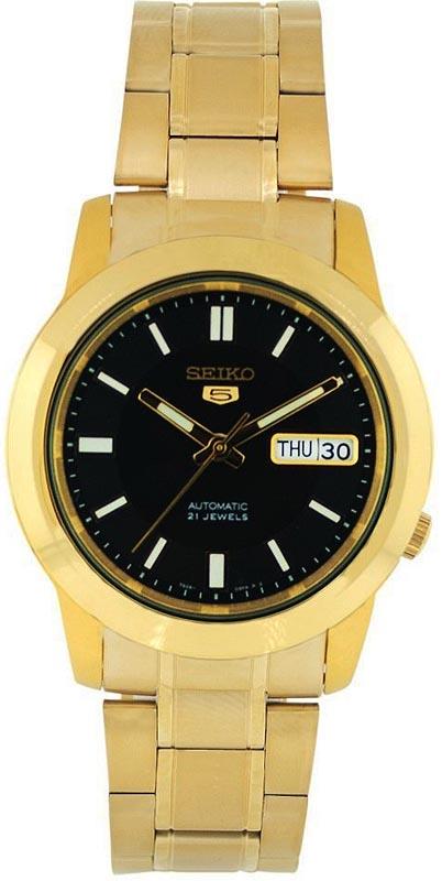 Seiko 5 Classic Mens Size Black Dial Gold Plated Stainless Steel Strap Watch SNKK22K1 - Diligence1International