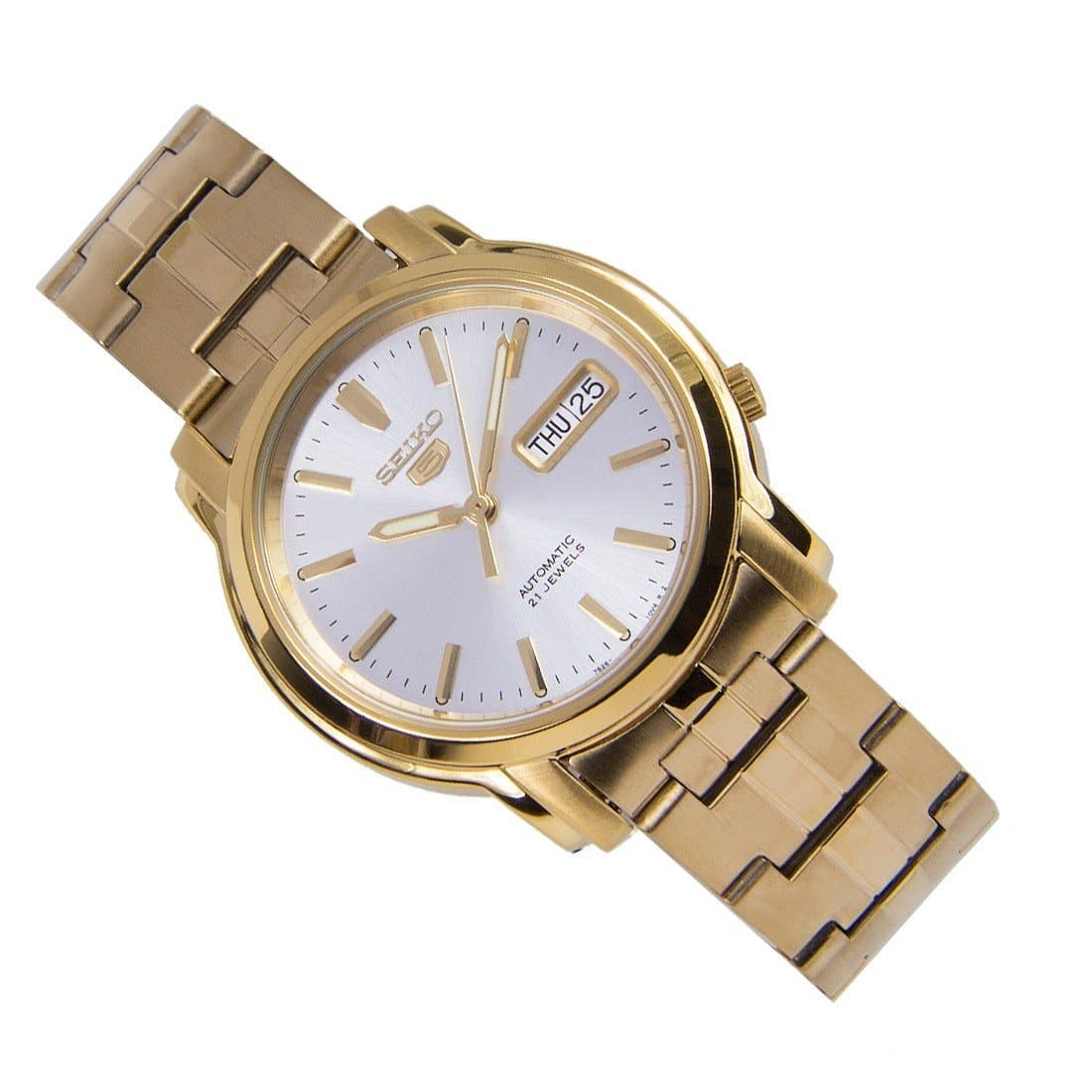Seiko 5 Classic Mens Size Silver Dial Gold Plated Stainless Steel Strap Watch SNKK74K1 - Diligence1International