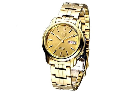 Seiko 5 Classic Mens Size Gold Dial & Plated Stainless Steel Strap Watch SNKK76K1 - Diligence1International