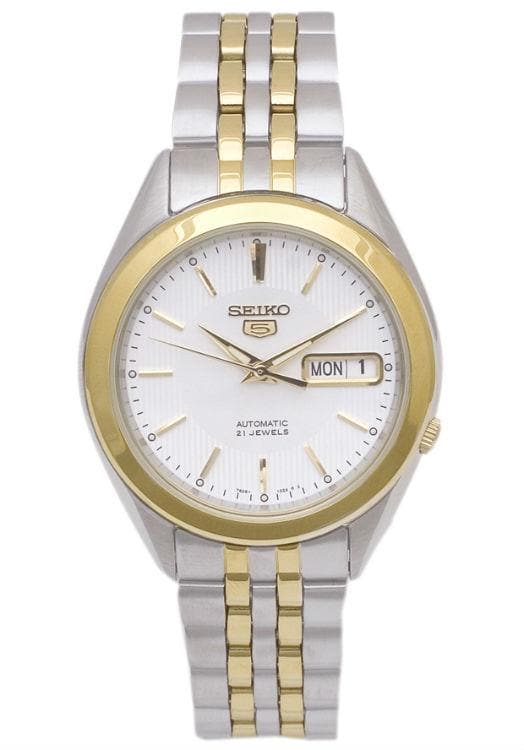 Seiko 5 Classic Mens Size Silver Dial 2 Tone Gold Plated Stainless Steel Strap Watch SNKL24K1 - Diligence1International