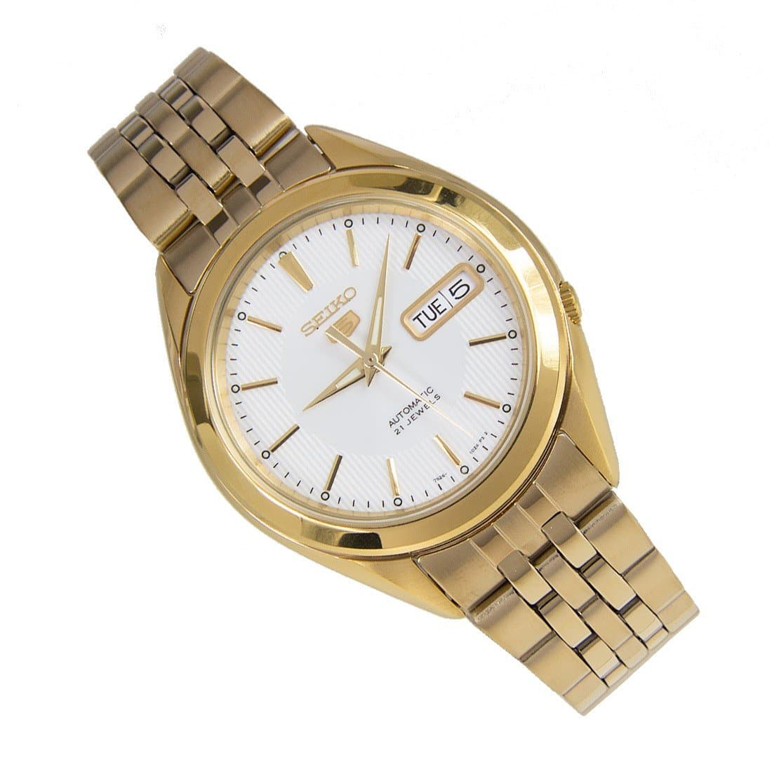 Seiko 5 Classic Men s Size White Dial Gold Plated Stainless Steel