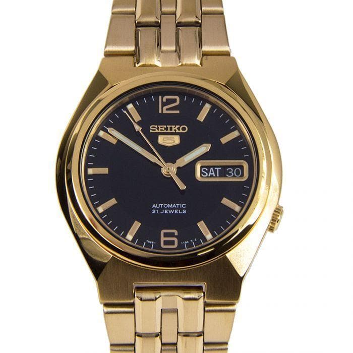 Seiko 5 Classic Mens Size Black Dial Gold Plated Stainless Steel Strap Watch SNKL66K1 - Diligence1International