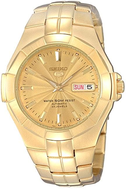 Seiko 5 Classic 50M Mens Size Gold Dial & Plated Stainless Steel Strap Watch SNZE32K1 - Diligence1International