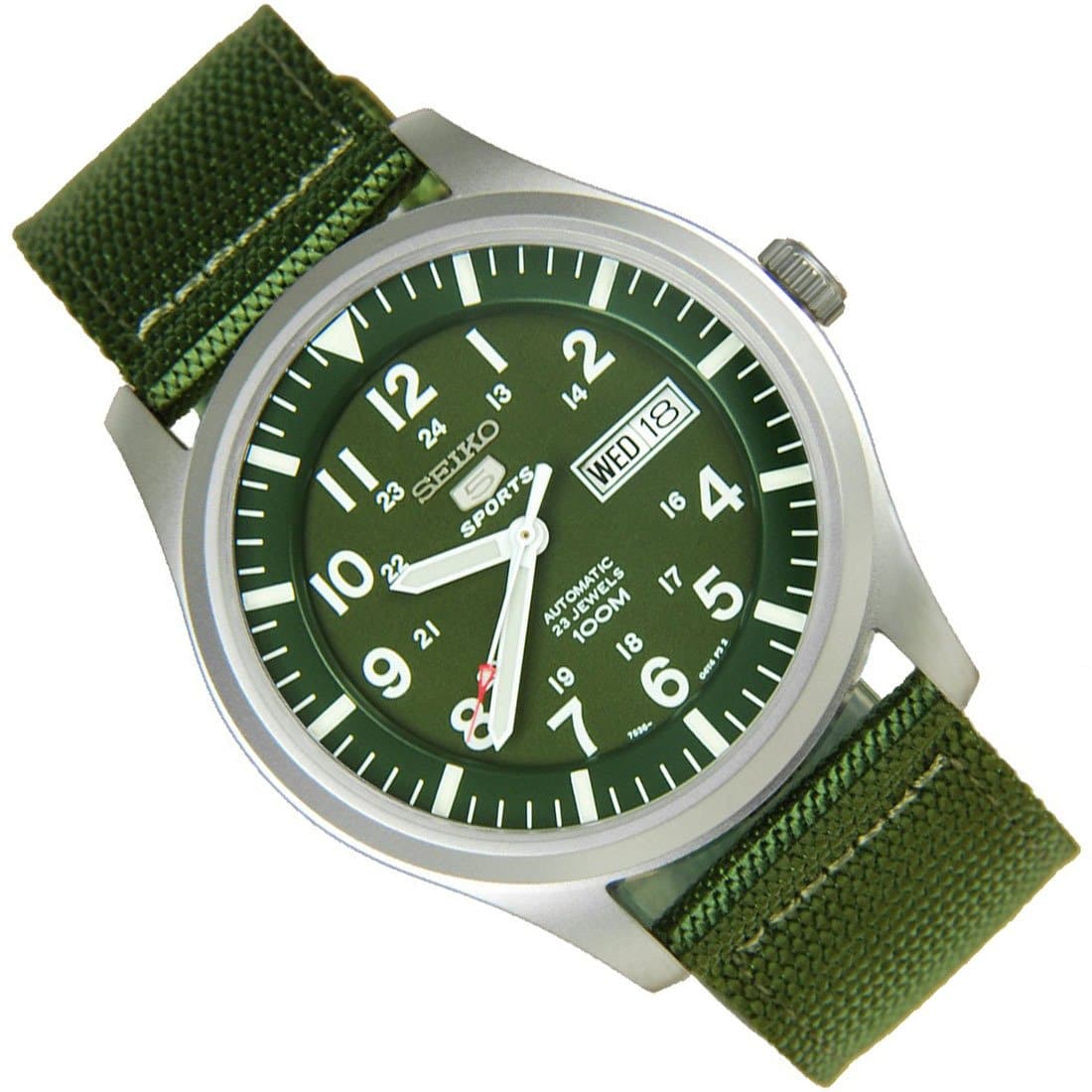 Seiko 5 Sports Military 100M Automatic Men's Watch Green Nylon Strap SNZG09K1 - Diligence1International