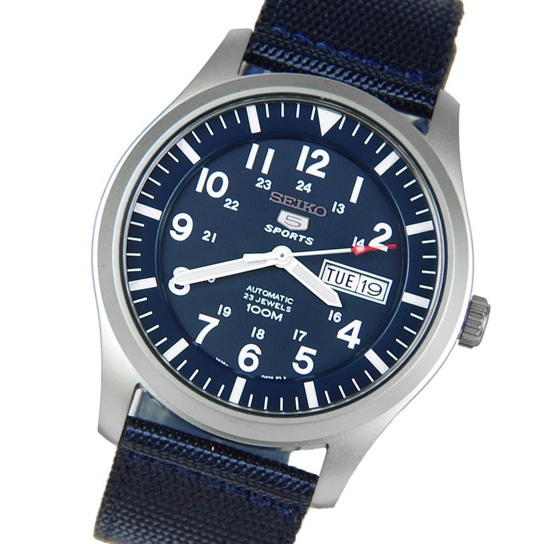 Seiko 5 Sports Military 100M Automatic Men's Watch Blue Nylon Strap SNZG11K1