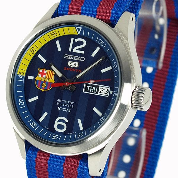 Seiko 5 Sports FC Barcelona 100M Blue Dial Men's Watch Nylon Strap SRP303K1 - Diligence1International