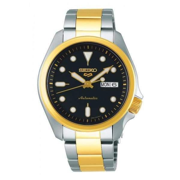 NEW Seiko 5 Sports 100M Automatic Men's Watch Black Dial 2 Tone Gold Plated SRPE60K1 - Diligence1International