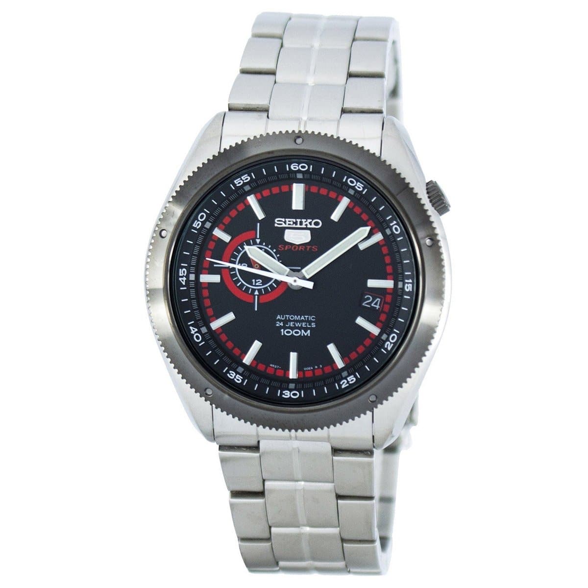 Seiko 5 Sports 100M 24 Hour Sub-Dial Red Men's Stainless Steel Strap Watch SSA069K1 - Diligence1International