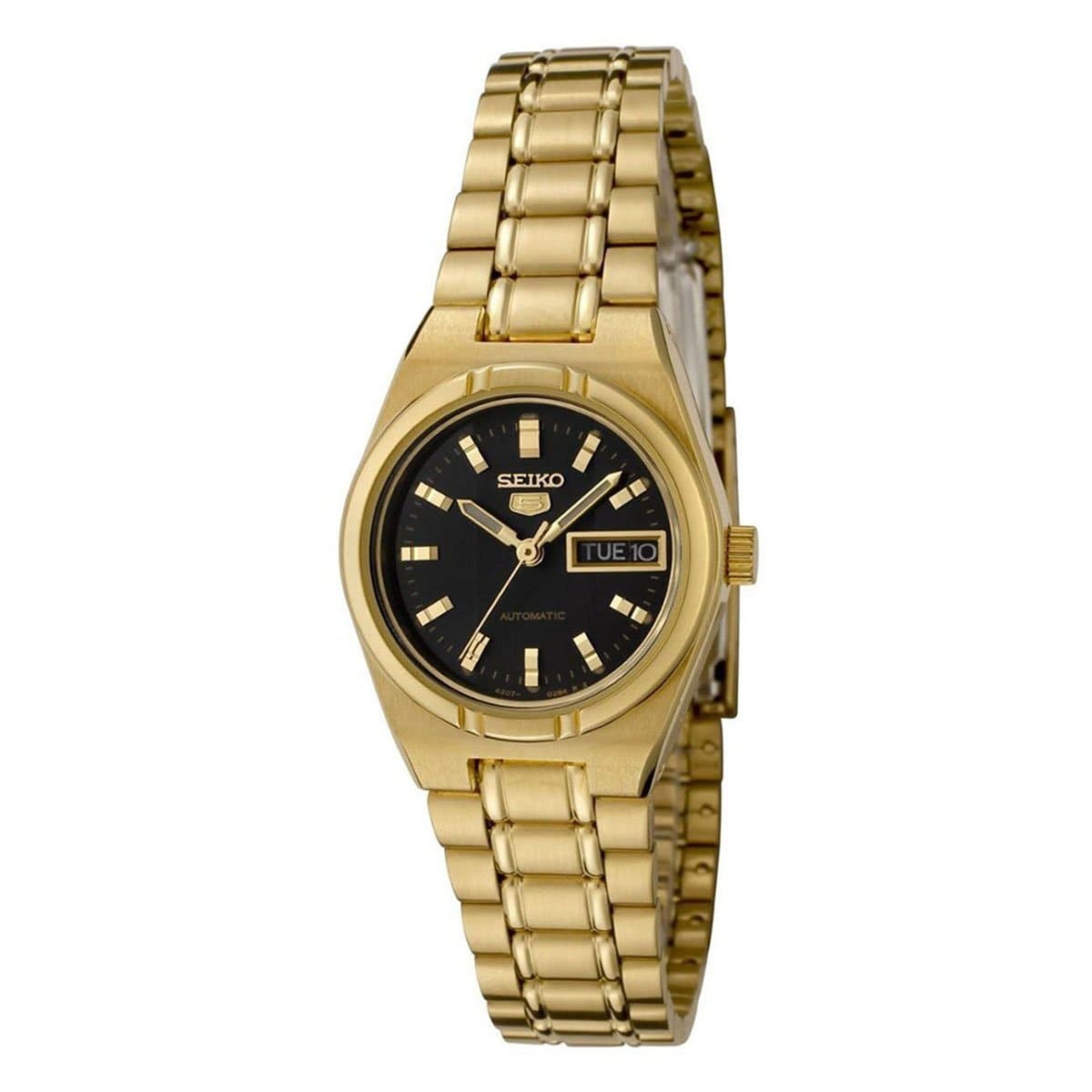 Seiko 5 Classic Black Dial Couple's Gold Plated Stainless Steel Watch Set SNKK22K1+SYM602K1 - Diligence1International