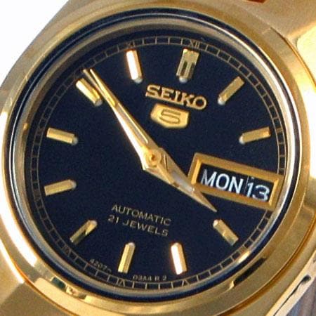 Seiko 5 Classic Ladies Size Black Dial Gold Plated Stainless Steel Strap Watch SYMA06K1 - Diligence1International