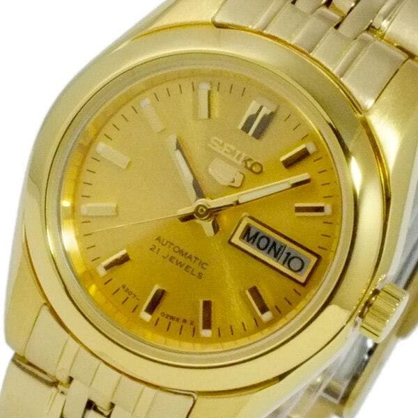 Seiko 5 Classic Ladies Size Gold Dial Gold Plated Stainless Steel Strap Watch SYMA38K1 - Diligence1International