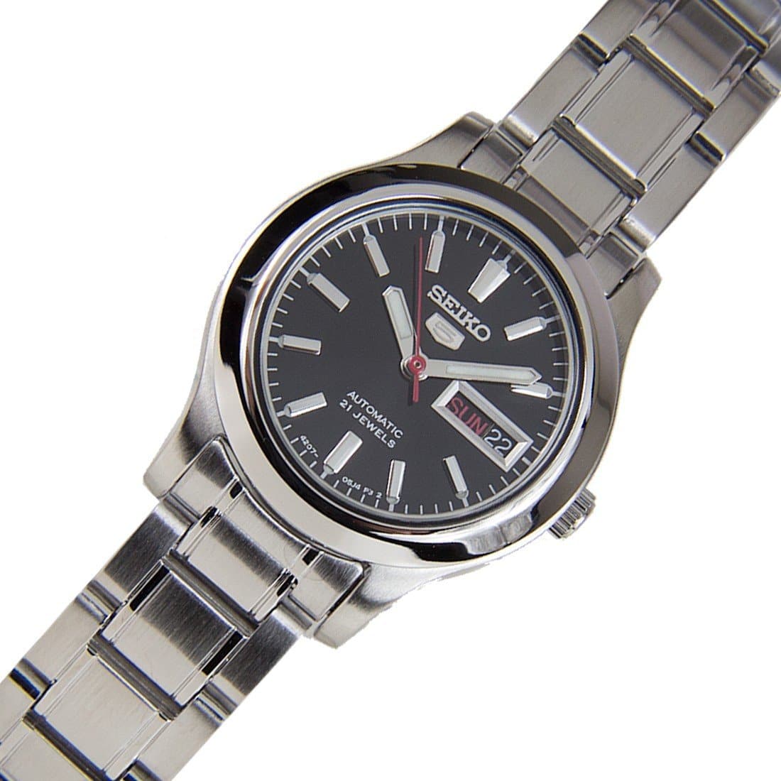 Seiko 5 Classic Black Dial with Red Bar Couple's Stainless Steel Watch Set SNKK31K1+SYMD95K1 - Diligence1International