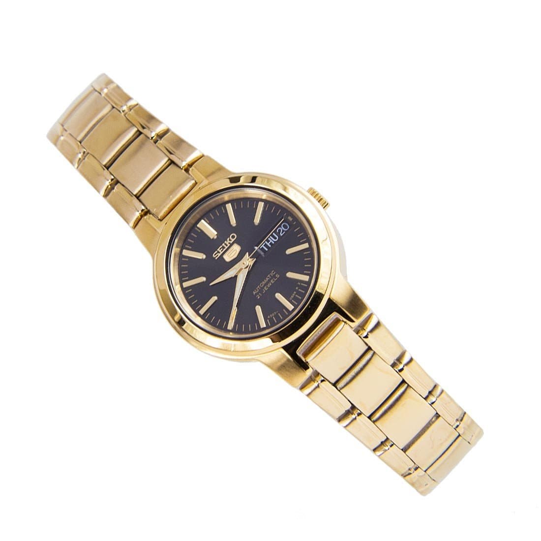 Seiko 5 Classic Ladies Size Black Dial Gold Plated Stainless Steel Strap Watch SYME48K1 - Diligence1International