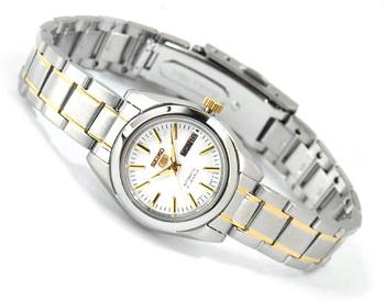 Seiko 5 Classic Ladies Size White Dial 2 Tone Gold Plated Stainless Steel Strap Watch SYMK19K1 - Diligence1International