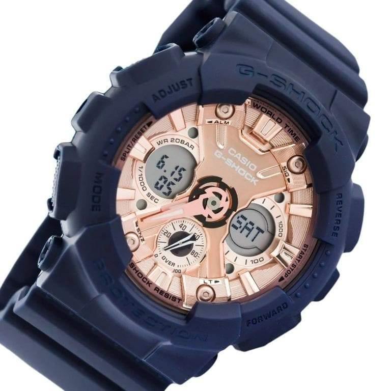 Casio G-Shock Anadigi Rose Gold Metallic Face Ladies' Blue Watch GMAS120MF-2A2DR - Diligence1International