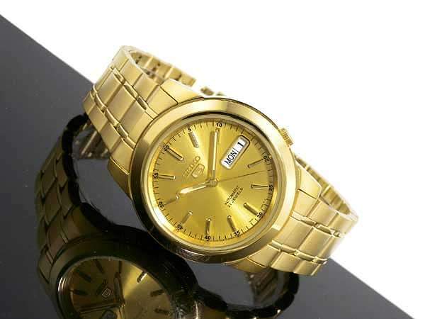 Seiko 5 Classic Mens Size Gold Dial & Plated Stainless Steel Strap Watch SNKE56K1 - Diligence1International