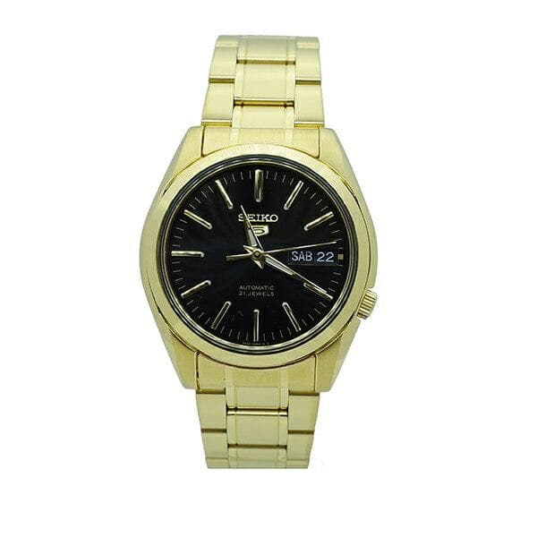 Seiko 5 Classic Mens Size Black Dial Gold Plated Stainless Steel Strap Watch SNKL50K1 - Diligence1International