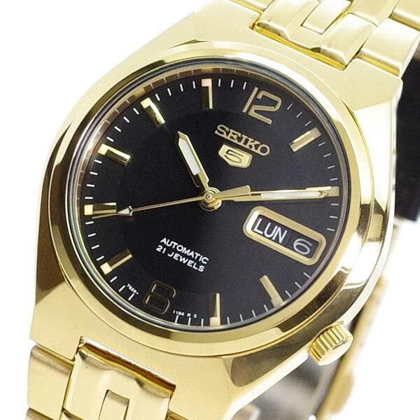 Seiko 5 Classic Mens Size Black Dial Gold Plated Stainless Steel Strap Watch SNKL66K1 - Diligence1International