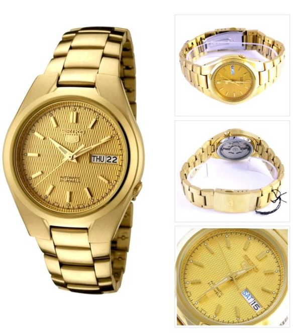 Seiko 5 Classic Mens Size Gold Dial & Plated Stainless Steel Strap Watch SNK610K1 - Diligence1International