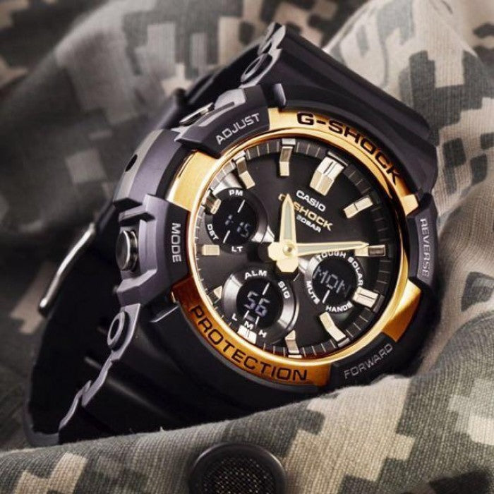 Casio G-Shock Standard Anadigi Black x Gold Bezel Accents Watch GAS100G-1A - Diligence1International